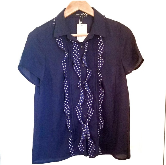 Anthropologie Tops - NWT Anthropologie Doe&Ray Navy Ruffle Blouse
